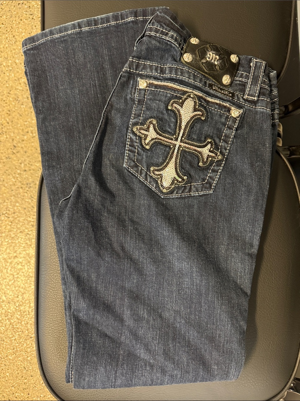 Miss Me Dark Indigo Bootcut Jeans with Embroidered Cross Pocket